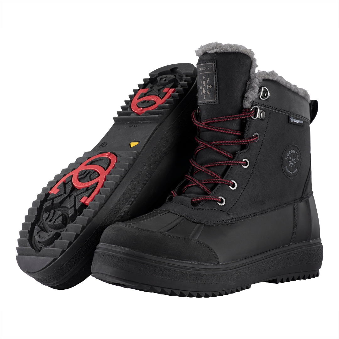 Hoher Winterschuh mit Spikes Nordic Grip schwarz